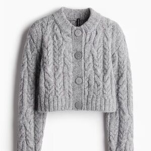 Gray Cable Knit Cardigan